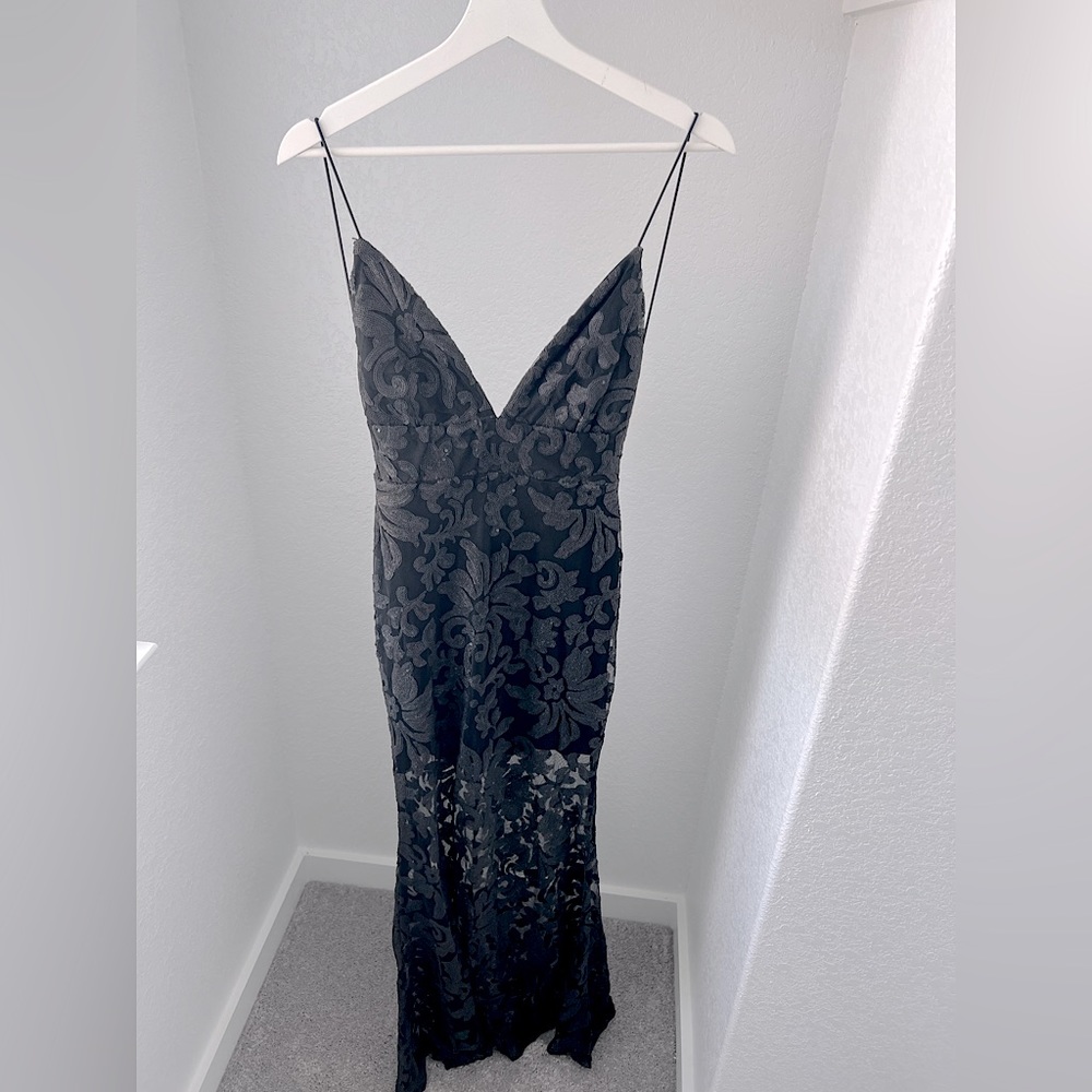 Black Sequin Dress, Sheer Bottom, Floor Length, Size Small
